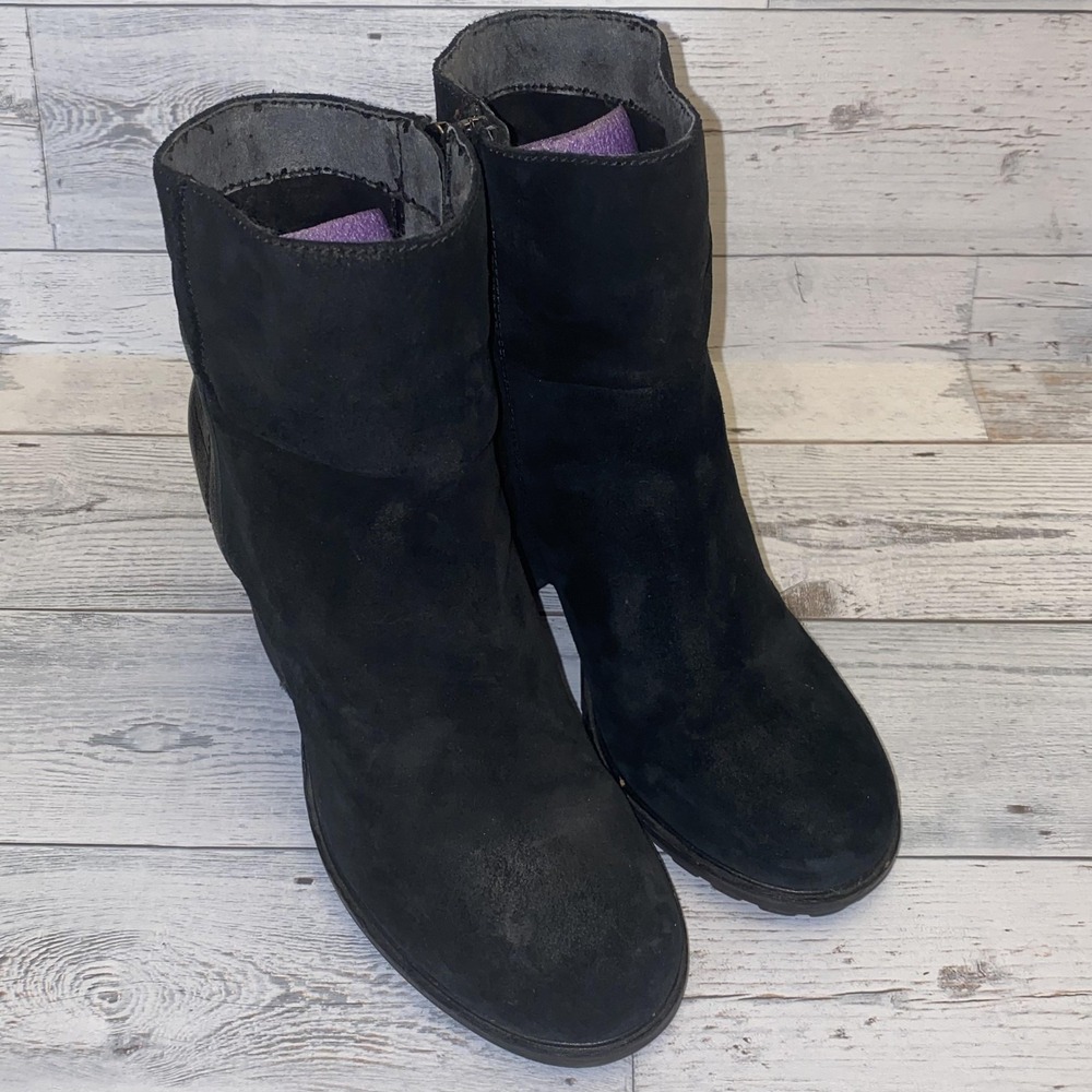 Sam Edelman Boots Womens 9 Black Franklin Leather Suede Block Heel Boho Festival